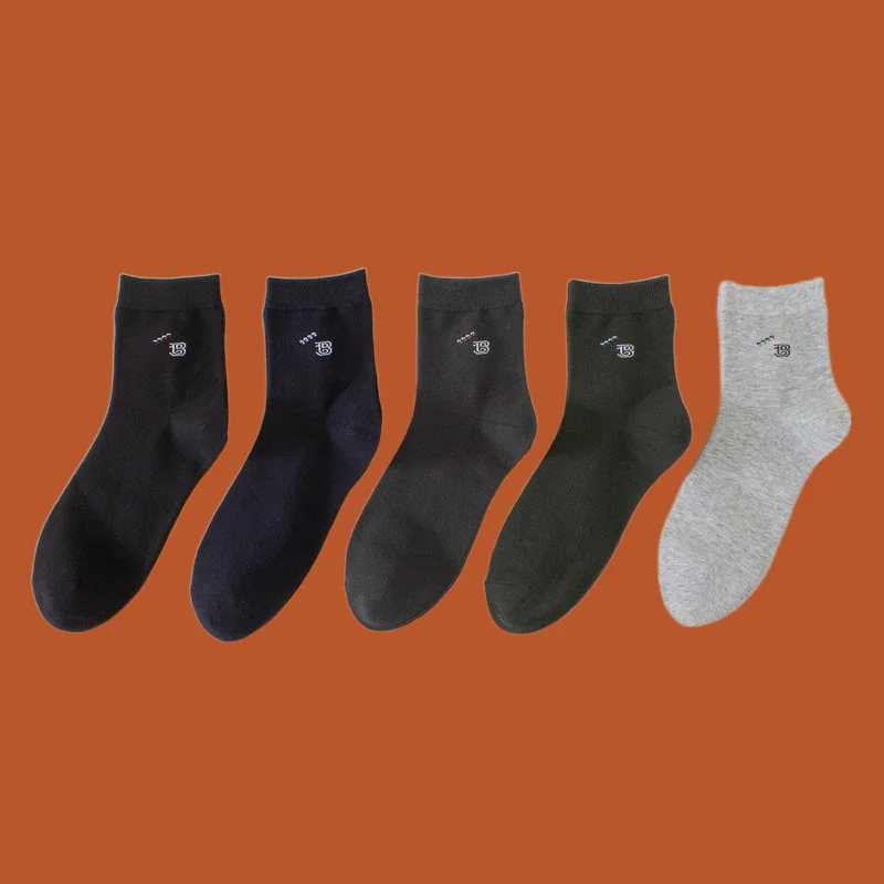 

5/10 Pairs Men's Socks Mid-Tube Socks Simple Casual Socks Mid-Tube Autumn and Winter Socks Sweat-Absorbent Combed Cotton Socks