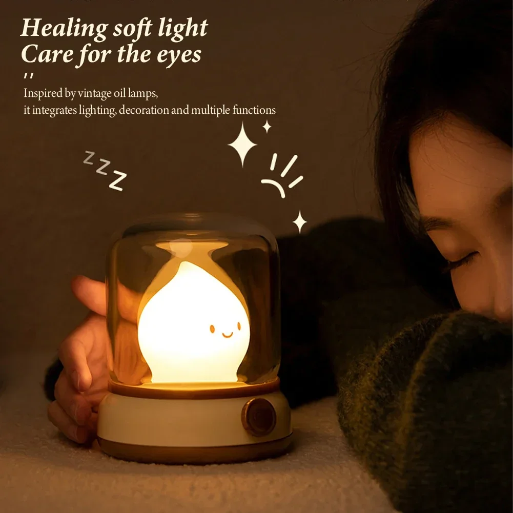 LED Night Light USB Charging Dimming Kerosene Lamp Bedroom Children Timing Sleeping Lamps Switch Mood Light Home Desktop Decor