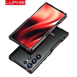 LUPHIE Luxury Metal Frame For Samsung Galaxy S23 Ultra S22 S21U S24 Case Aviation Alloy Aluminium Protect Cover With Back Film