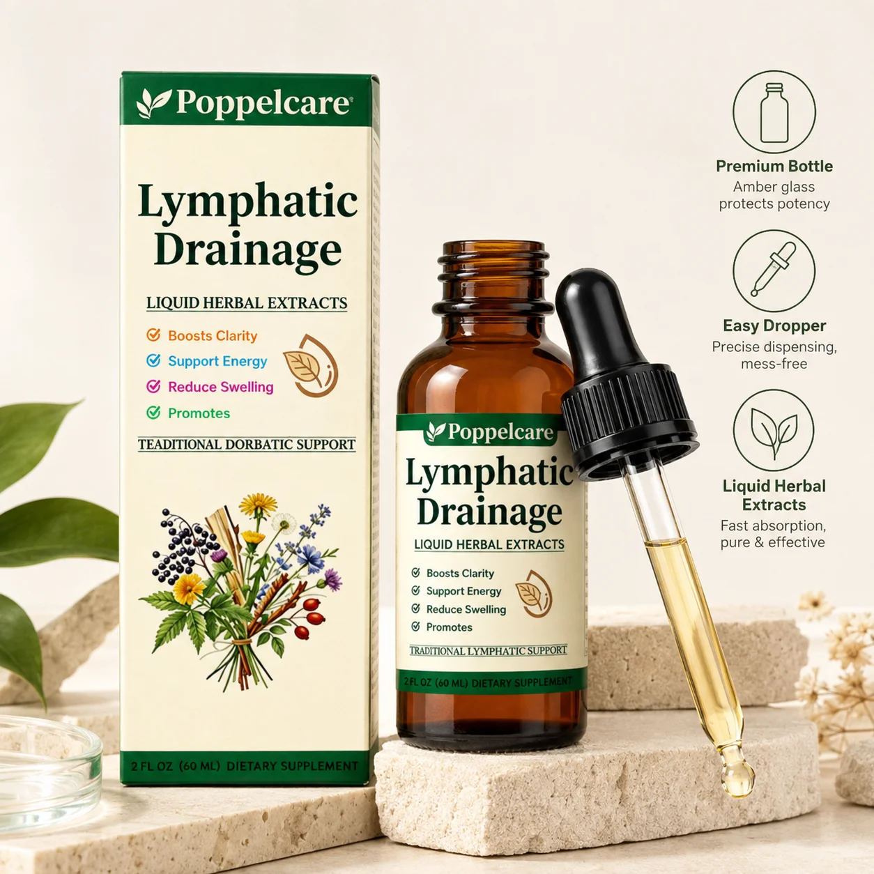 Natural Herbal Wellness - قطرات تصريف اللمف العشبية، تركيبة سائلة