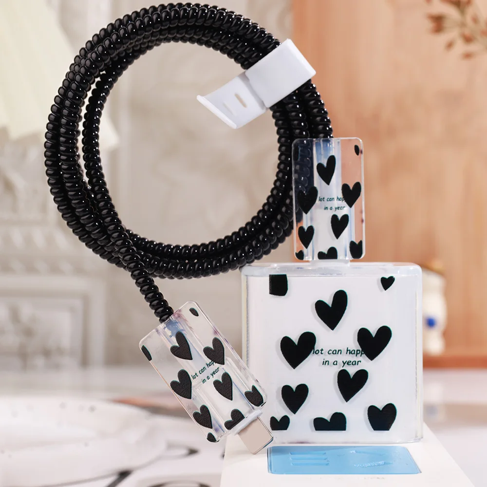 3D Love Heart Charger Protector Cable Organiser for IPhone 15 14 13 Pro Max 18W 20W Type C Data Cable Management Cord Winder Kit