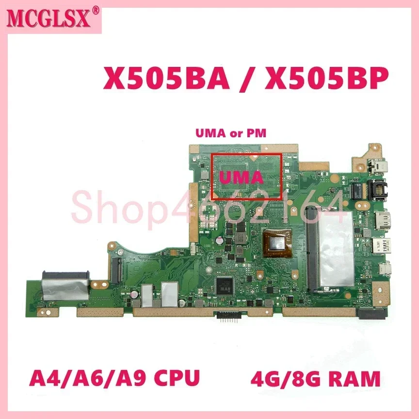 X505BP Laptop Motherboard For Asus X505BP K505B X505B X505BA A580B X505BAB Mainboard with A4 A6 A9 CPU 4GB 8GB-RAM 100% Test OK