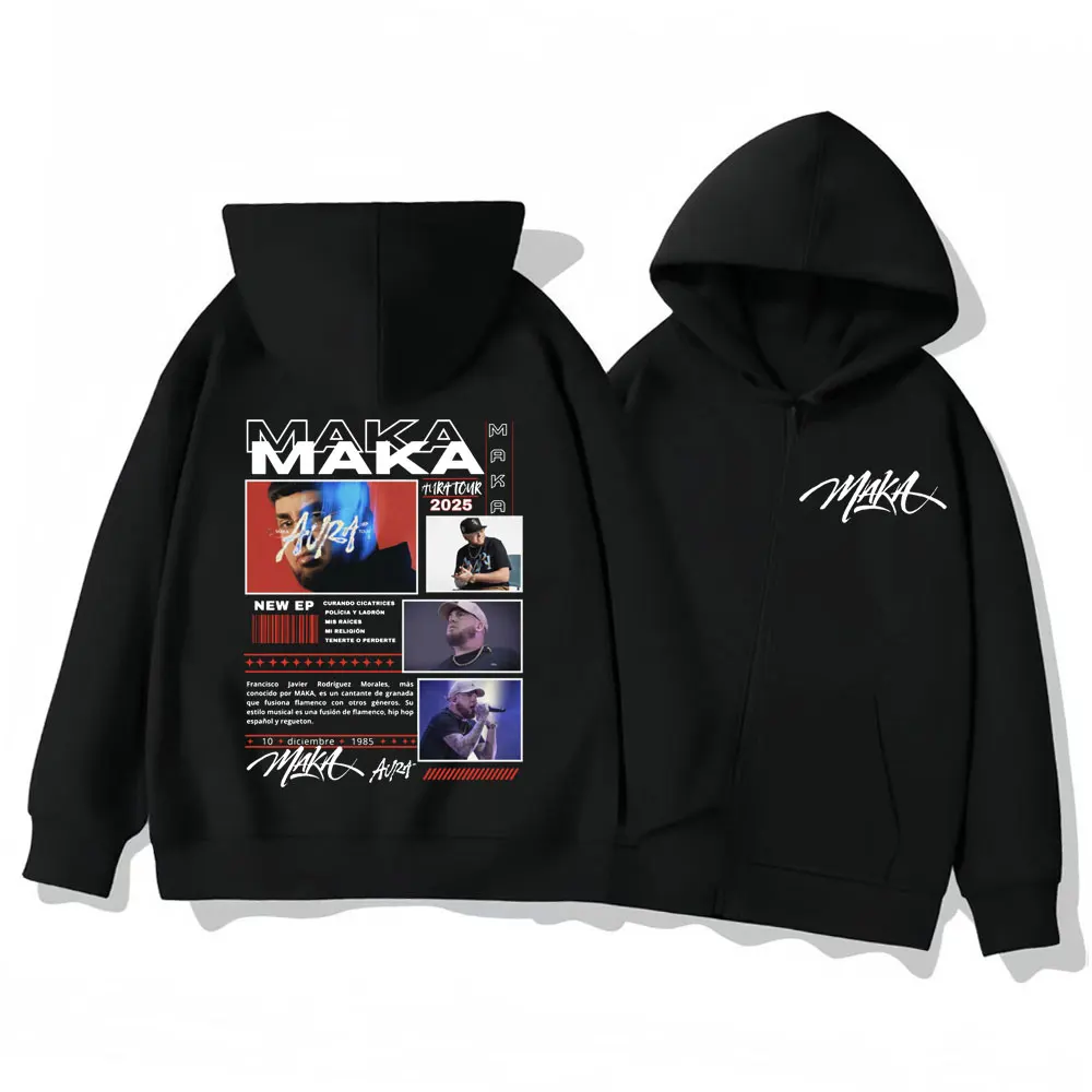 

Rapper Maka Aura Tour 2025 Graphic Zip Up Hoodies Fashion Hip Hop Zipper Hooded Sweatshirts Men Women Casual Oversized Pullovers