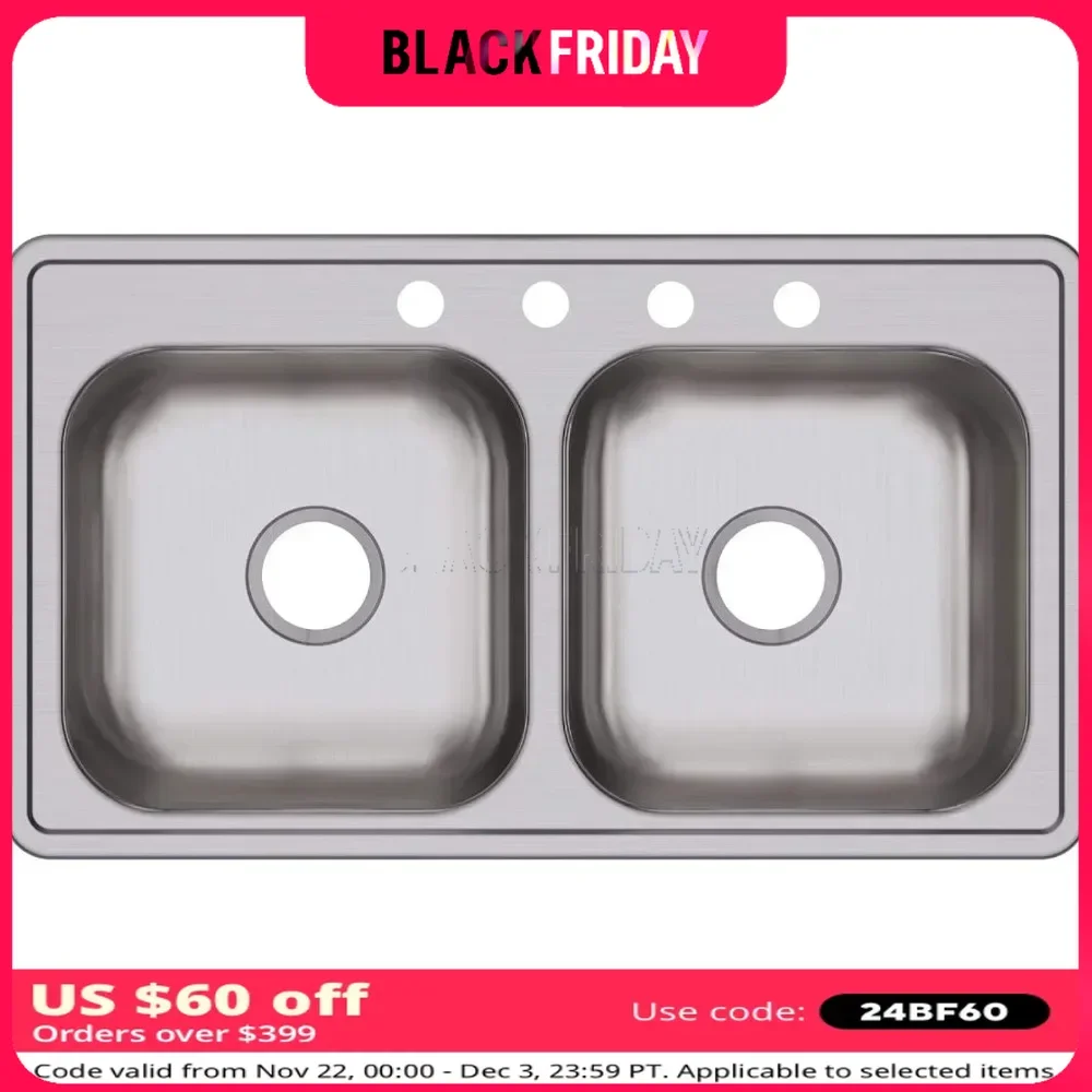 Kitchen Sink D233194 Double Bowl Drop-in Stainless Steel Sink 33 X 19 X 6.5