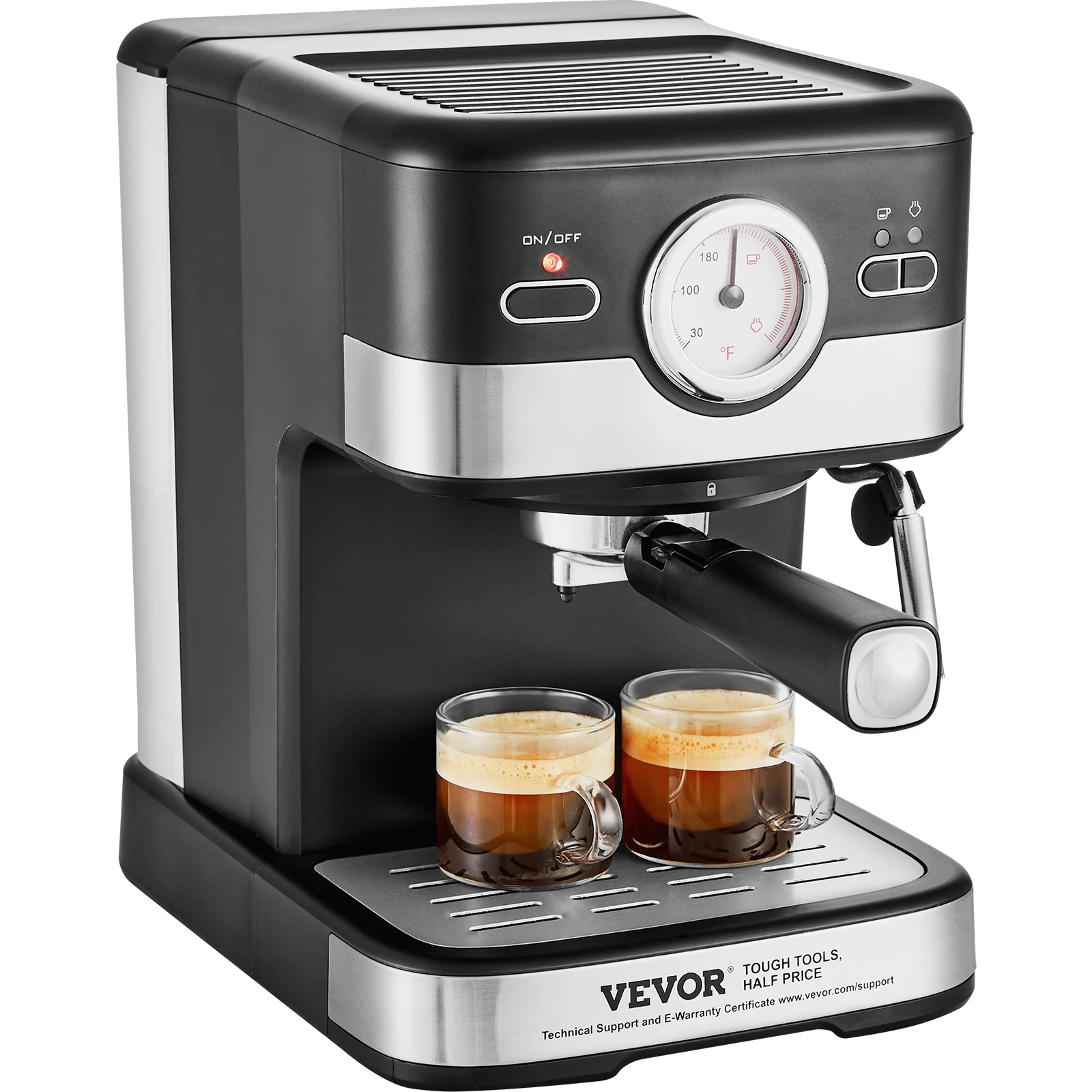 VEVOR Espressomaschine, halbautomatische 15-bar-Espressomaschine mit Milchaufschäumer, Dampfstab, Temperaturanzeige und abnehmbarem Wassertank