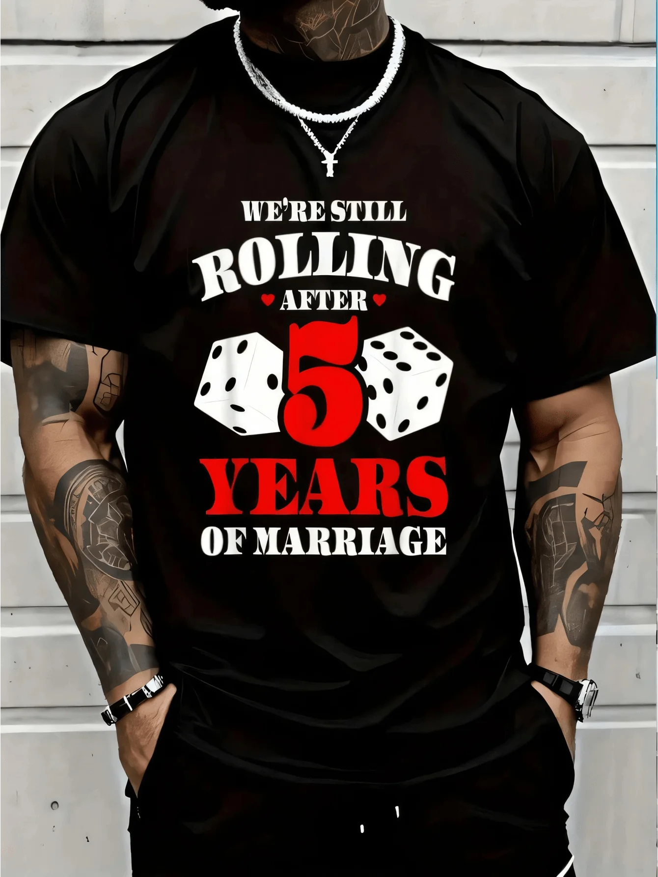 100% Cotton Casual Tshirt Couples Married 5 Years - Funny 5th Wedding Anniversary T-Shirt Women's Men Graphic