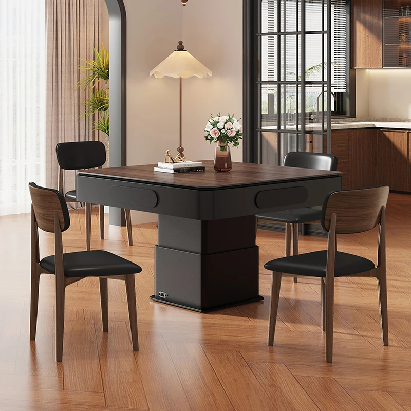 

Remote control lifting coffee table mahjong table modern medieval small apartment solid wood household dining table