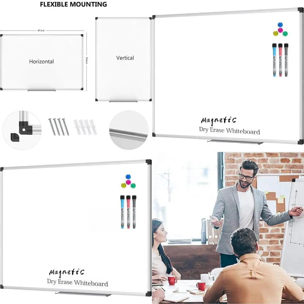 

48x36 Inch Magnetic Dry Erase Whiteboard with Marker Tray, Silver Framed Presentation Board for Home, Office, and Classroom