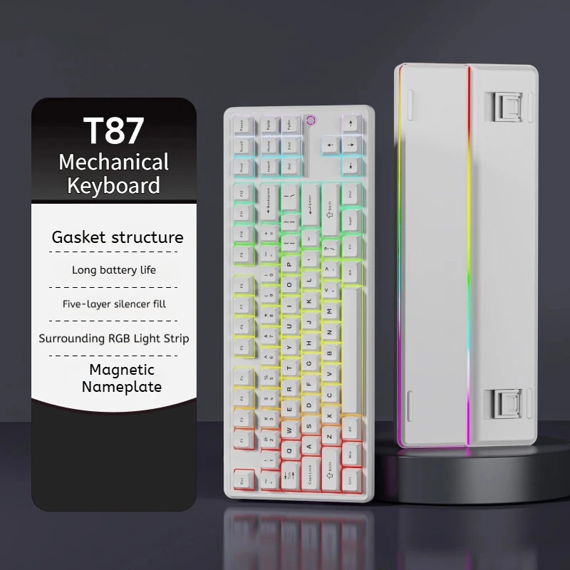 

T87 Механическая клавиатура с 80% раскладкой, трехмодельная игровая клавиатура с прокладкой по индивидуальному заказу RGB