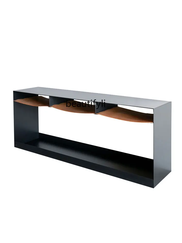 

Italian Minimalist 1.4 M Console Tables Saddle Leather Entry Door Hall Cabinet Modern Side View Sets