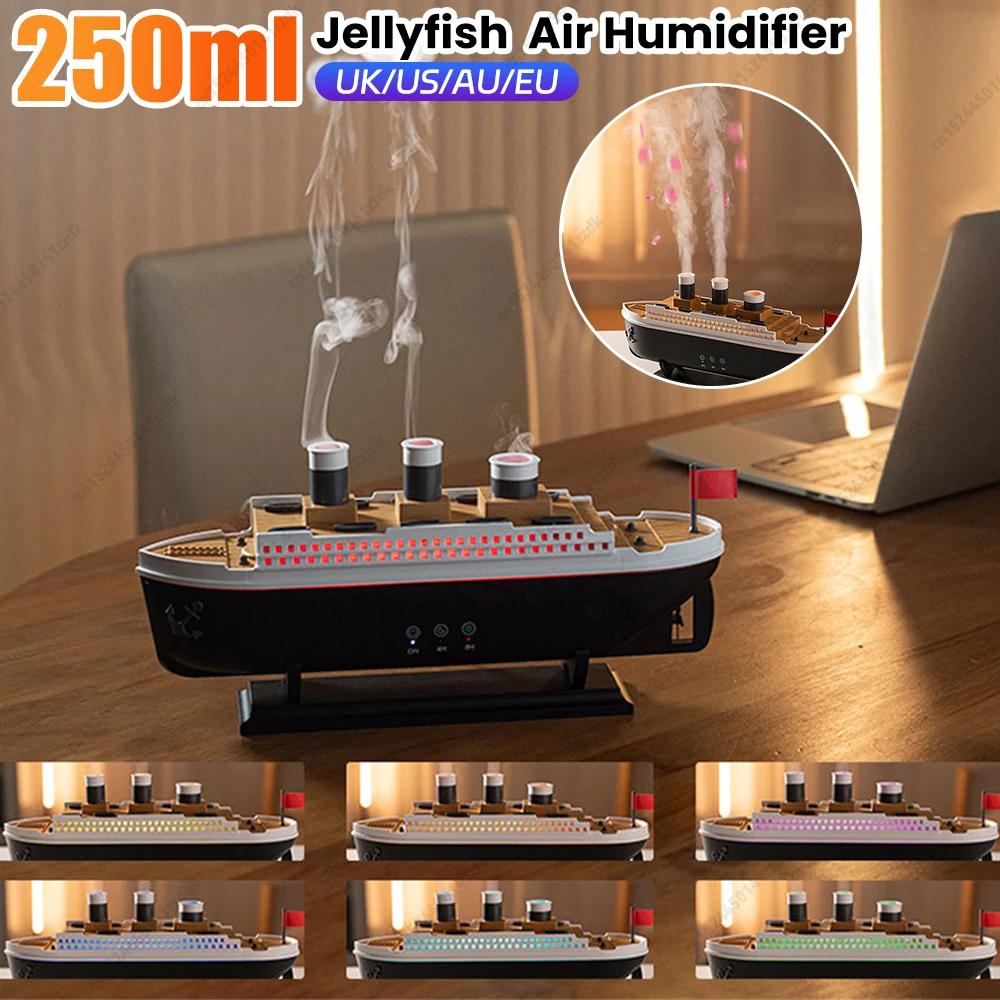 250ml Titanic Ship Model Decoration Air Humidifier Essential Oil Diffuser Jellyfish Smoke Ring Spray Aroma Diffuser For Home Off