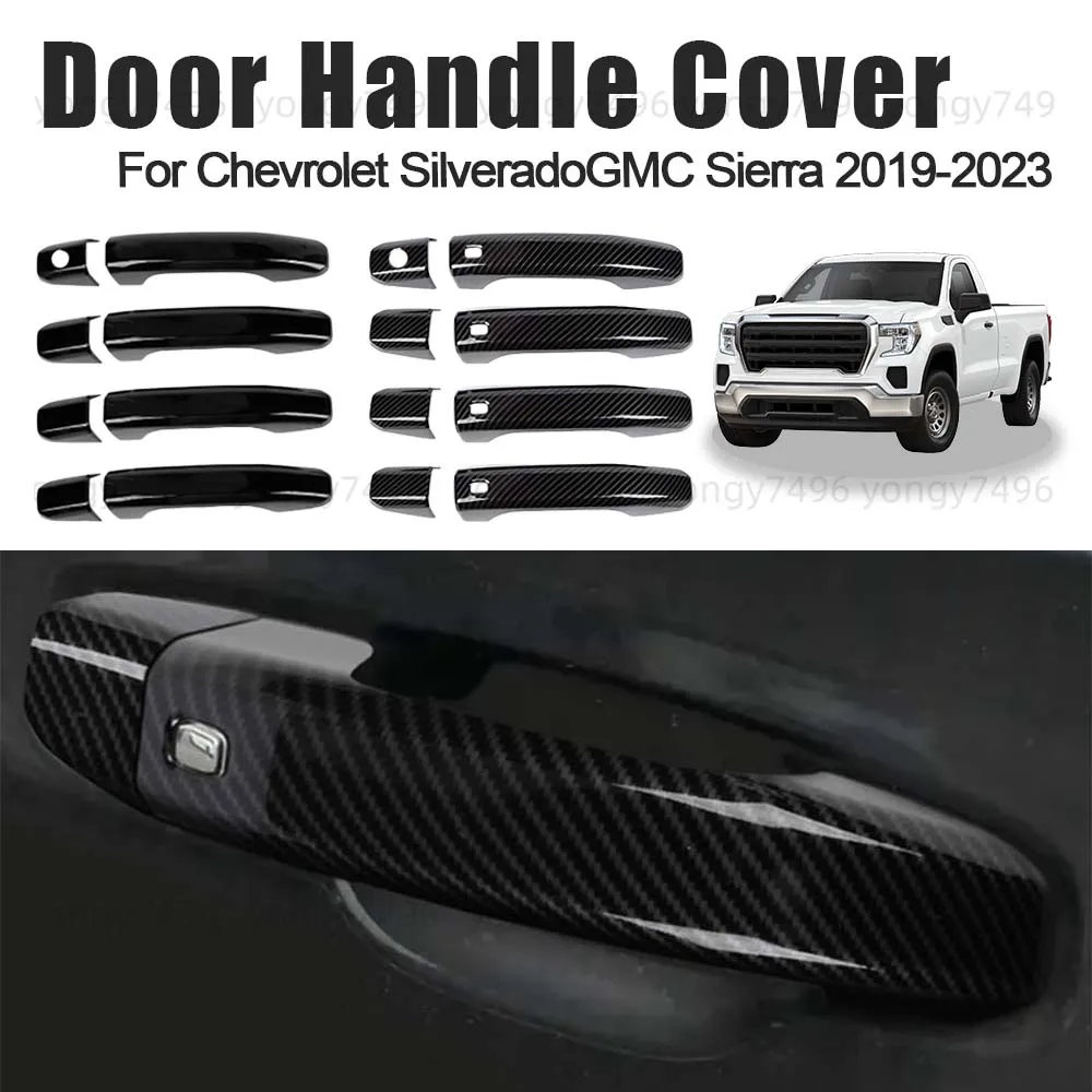 

Car Upgrade Carbon Fiber Glossy Black Door Handle Cover For Chevrolet Silverado GMC Sierra 2019 2020 2021 2022 2023 Accessories