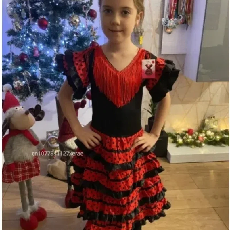 Spanisches Flamenco-Tanzkleid mit Rüschen für Mädchen, Kinder, Festival, Party, Bühnenauftritt, Ballkleid für Reisen – Detail 4