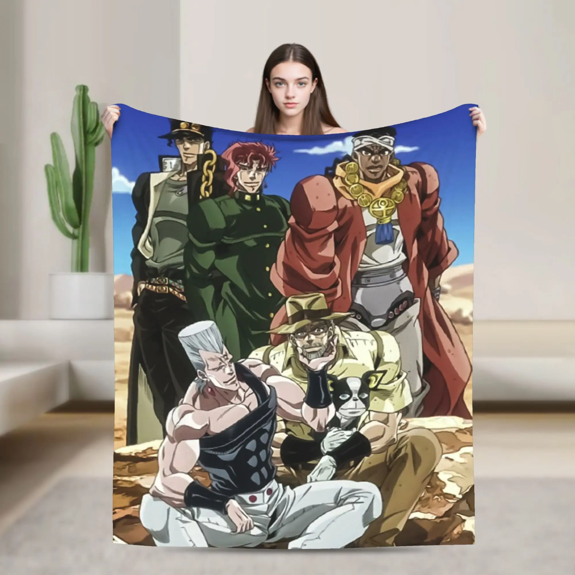Stardust Crusaders Wamuu Joestar Joseph Blankets Bizarre Adventure Flannel Funny Warm Throw Blankets for Chair Covering Sofa