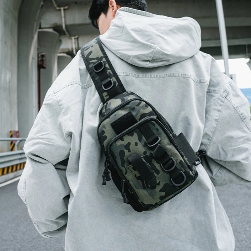 Camouflage Tactical Sling Chest Bag for Men,Multi Layer Zipper, Adjustable Shoulder Strap, Crossbody Pack for Outdoor Hiking