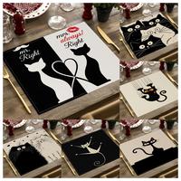 VIKAMA Cute Cat Couple Placemat Set Black and White Cat Design Family Dining Table Couple Date Best Friend Gathering Decoration