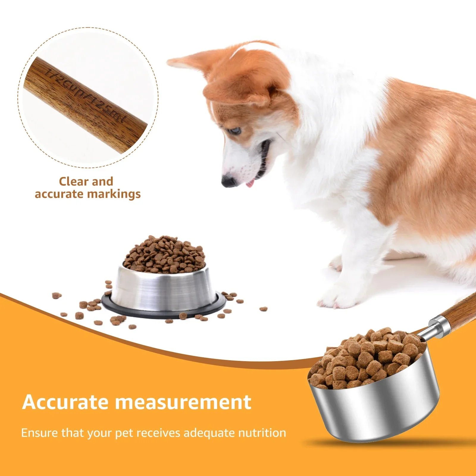 4pcs Dog Cat Food Scoop Stainless Steel Pet Food Measuring Cup with Handle Dishwasher for Dog Cat Pet Rice Flour Soybean