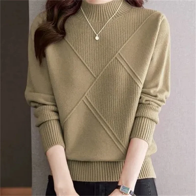 

Half-High-Necked Sweater Ladies Autumn Winter 2024 New Pullover Coat Fashion Women's Jacket Knitwear Bottoming Shirt Tops Tide