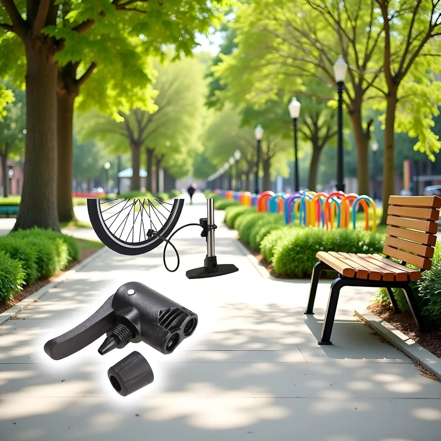 

Black 3-in-1 Pump Adapter for Bicycle Tyre Tubes – Compatible with Floor Pumps