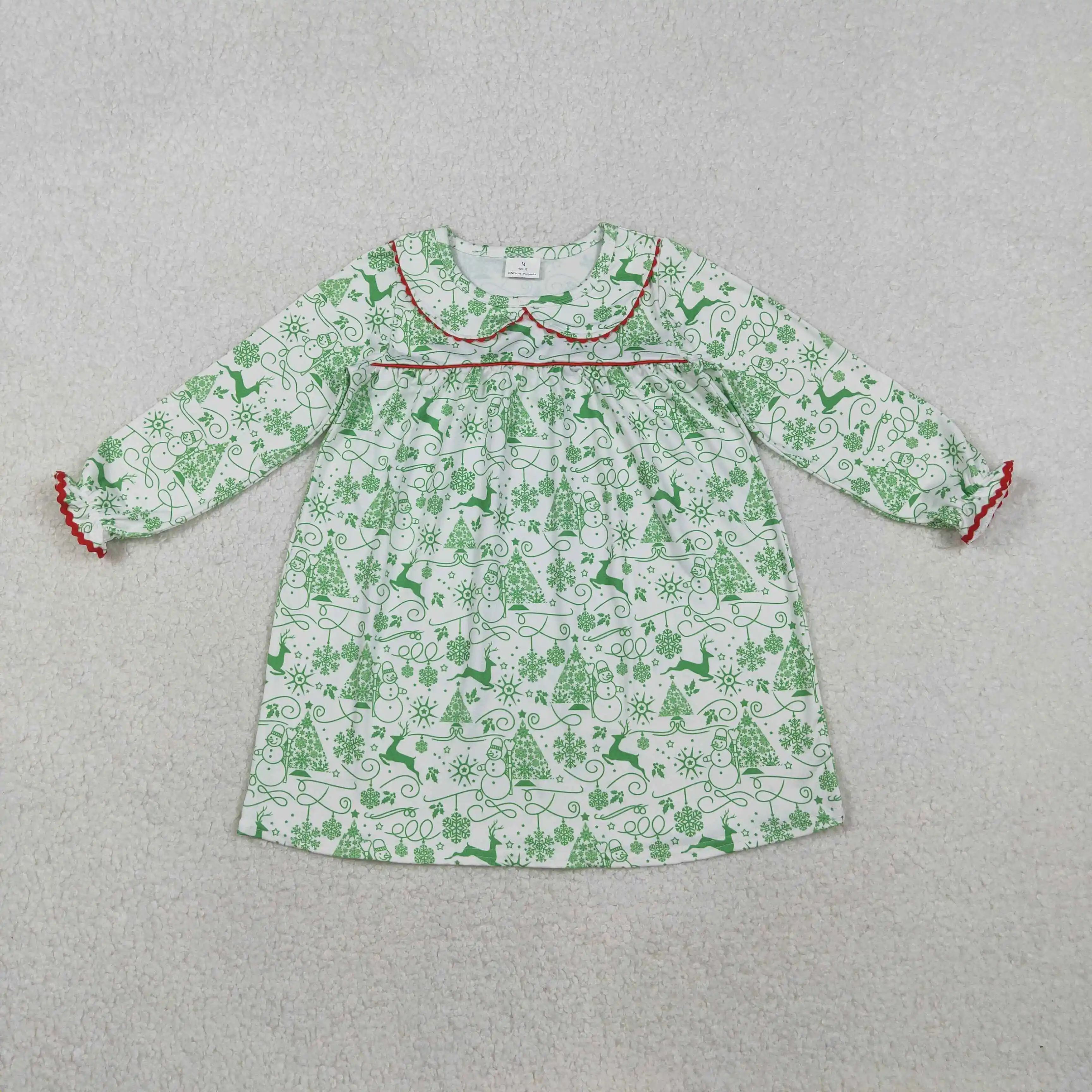 

z1106-11 GLD1345 girl dresses baby girl clothes Christmas trees long sleeve Dress Wholesale Boutique kids clothes girl