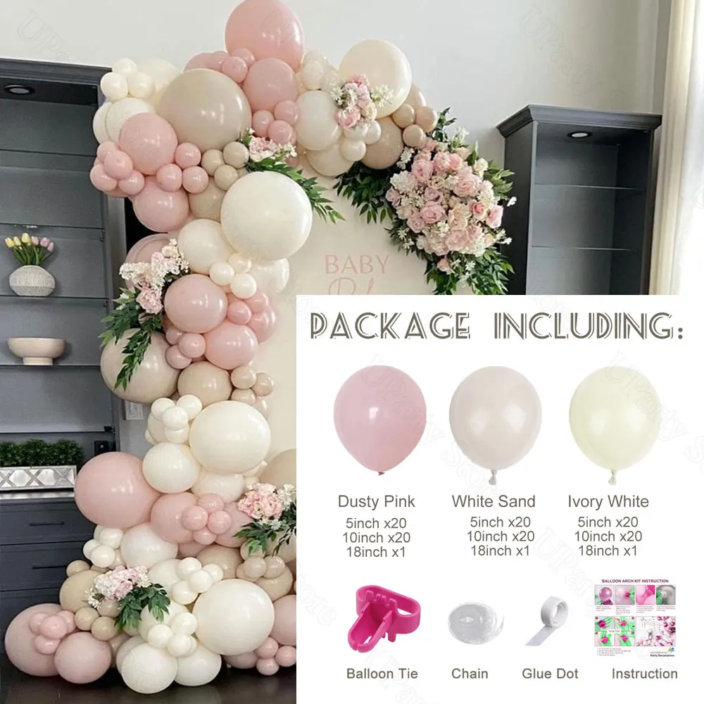 Boho Dusty Pink Balloons Arch Kit Ivory White Sand Dusty Pink Balloons Garland for Birthday Bridal Baby Shower Wedding Decoratio