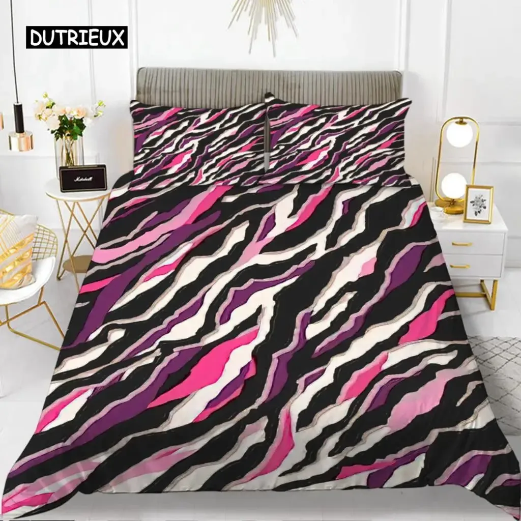 Zebra Print Duvet Cover Set King Polyester Red Black Stripes Bedding Set Wild Animal Zebra Wildlife Skin Quilt Cover for Girls