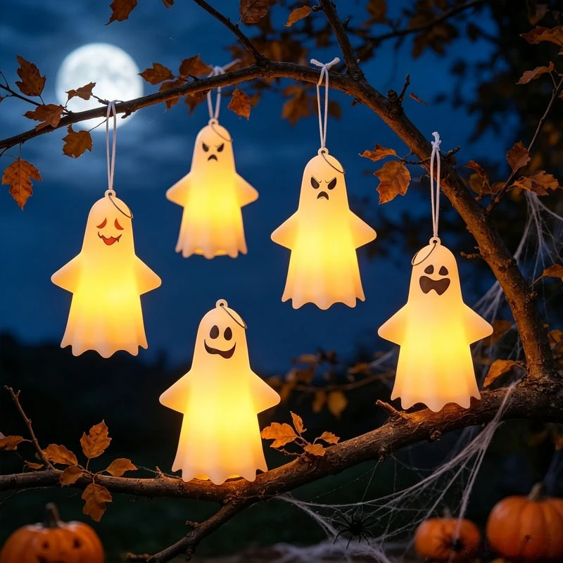 Halloween Ghost Lantern Mini Hanging LED Pumpkin Lamp for Party Haunted Home Cute Decor Pendant Spooky Indoor Outdoor Doorway view 4
