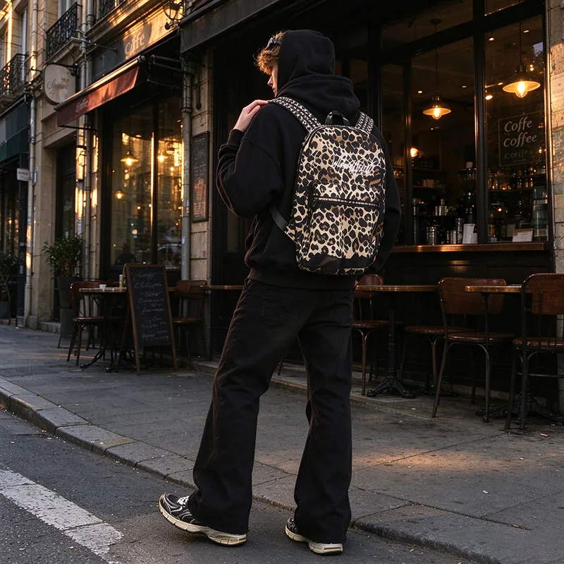 ​​​​American Retro Leopard Print 3D Sticker Hoodie Loose Fit Casual Couple Heavyweight Sweatshirt Top Men Clothing Y2k Women