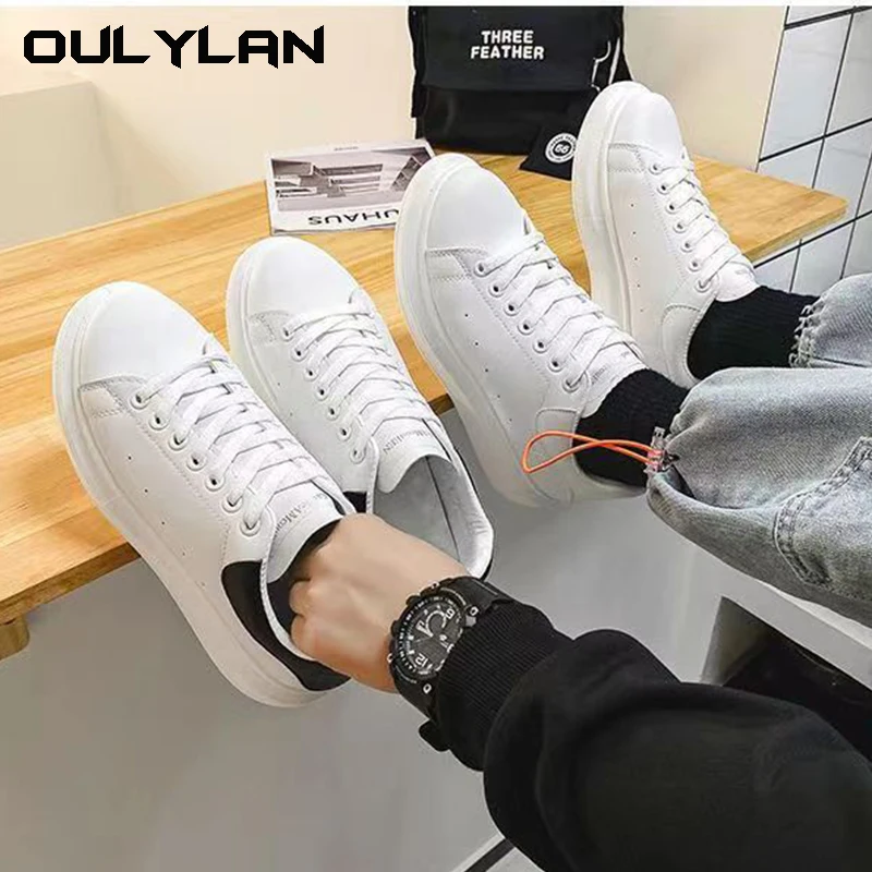 2024 new white sneakers walking shoes Breathable board shoes all match leather thick soled men's inner high increase flat shoes