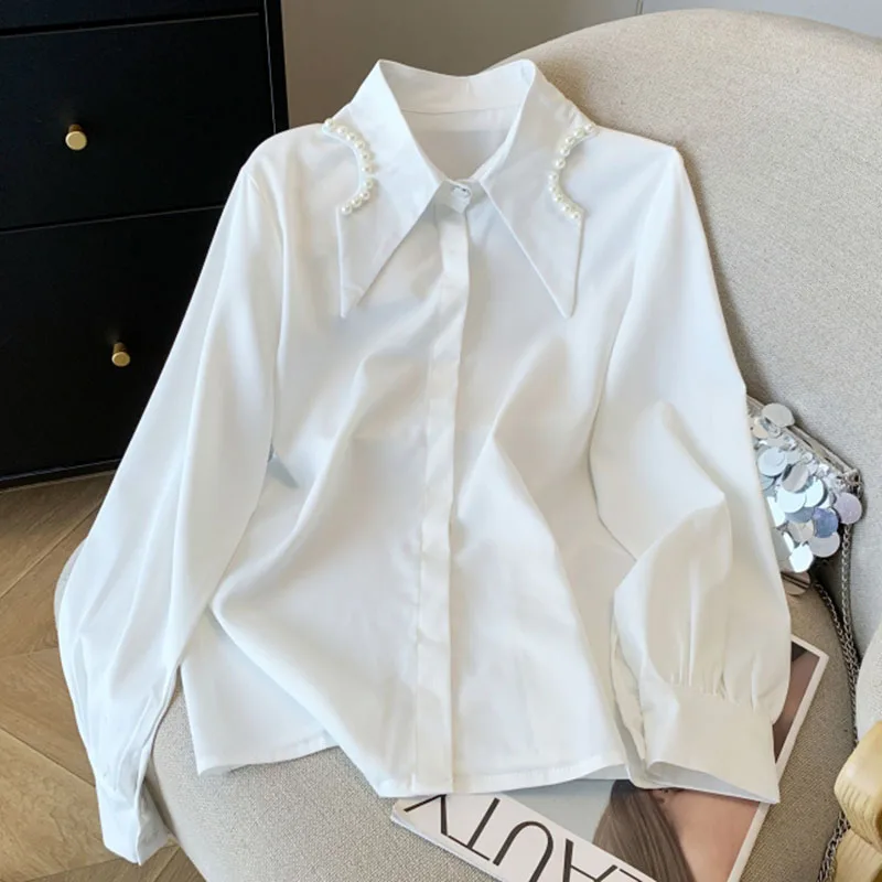 Long Sleeve Blouse For Women White Loose Button Turn-down Collar Shirts Spring Woman Clothing Office Ladies Chiffon Tops Mujer
