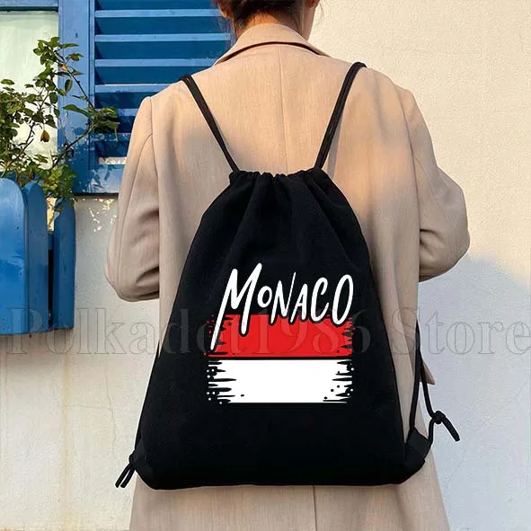 กระเป๋าผ้าแคนวาสแบบมีเชือกผูก ลายธงชาติโมนาโก สำหรับเดินทาง ของขวัญสั่งทำพิเศษ กระเป๋าเป้สะพายหลังสำหรับฟุตบอล กระเป๋าใส่ของสำหรับออกกำลังกาย กระเป๋าสำหรับเดินป่า เล่นกีฬา โยคะ