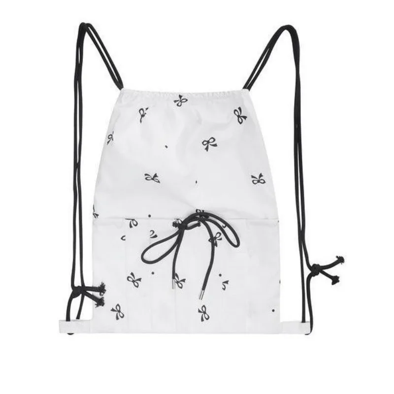 Drawstring Korean Sweet Bow Print Backpacks Fashion All Match Chic Preppy Schoolbags Casual Streetwear Women Bags Y2k Aesthetic