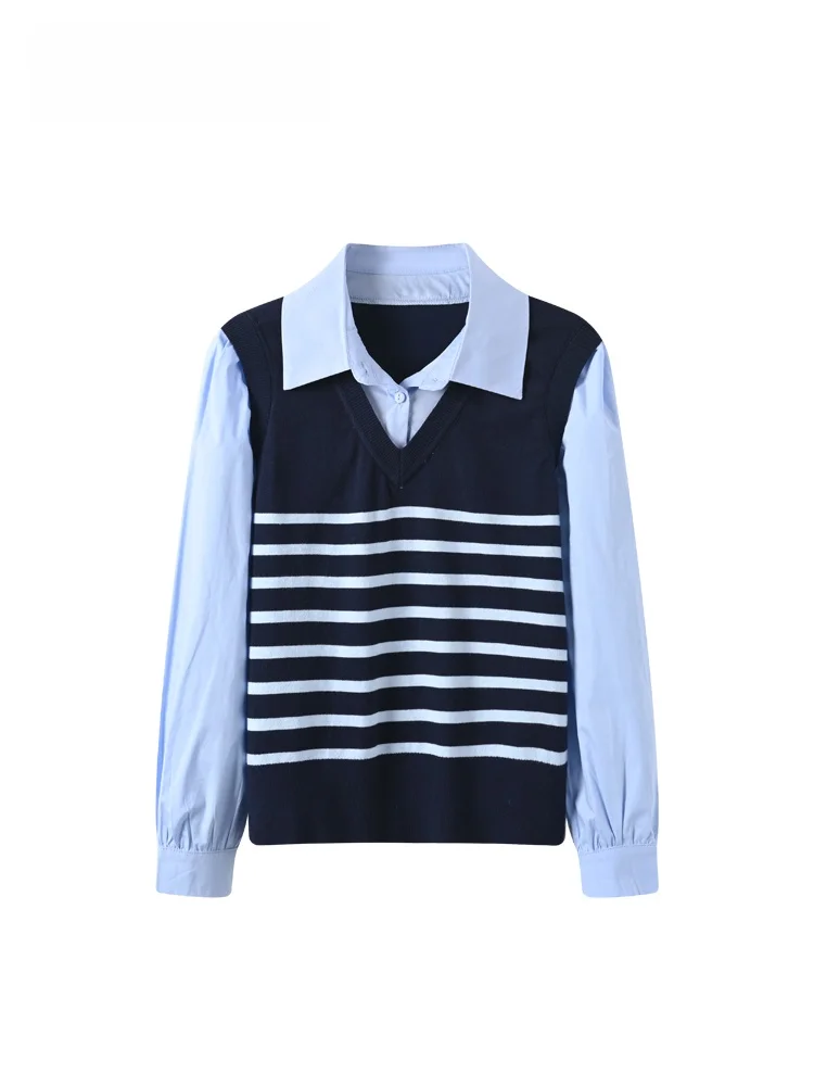 

Женская полосатая рубашка CaraCLUB больших размеров с длинным рукавом, новинка ранней весны, в студенческом стиле, дышащая, приятная для кожи, из полиэстера