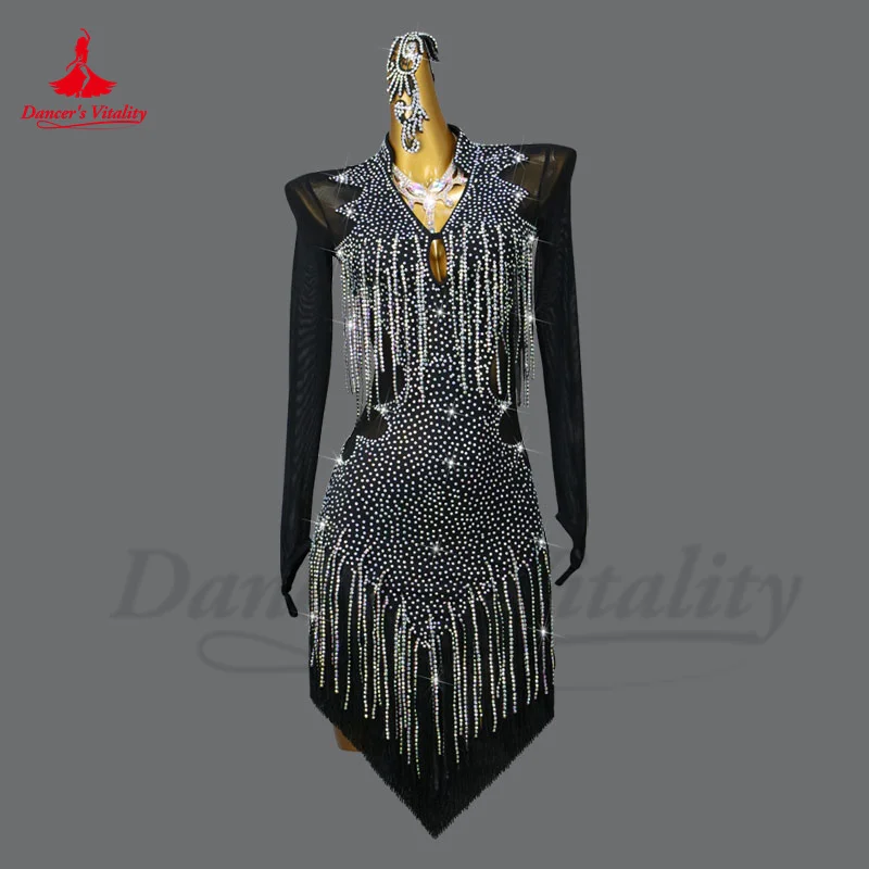 Latin Dance Dresses for Women Costume Hand Made Rumba Chacha Professional Fringe Skirt Female Children Tango Performance Dresses