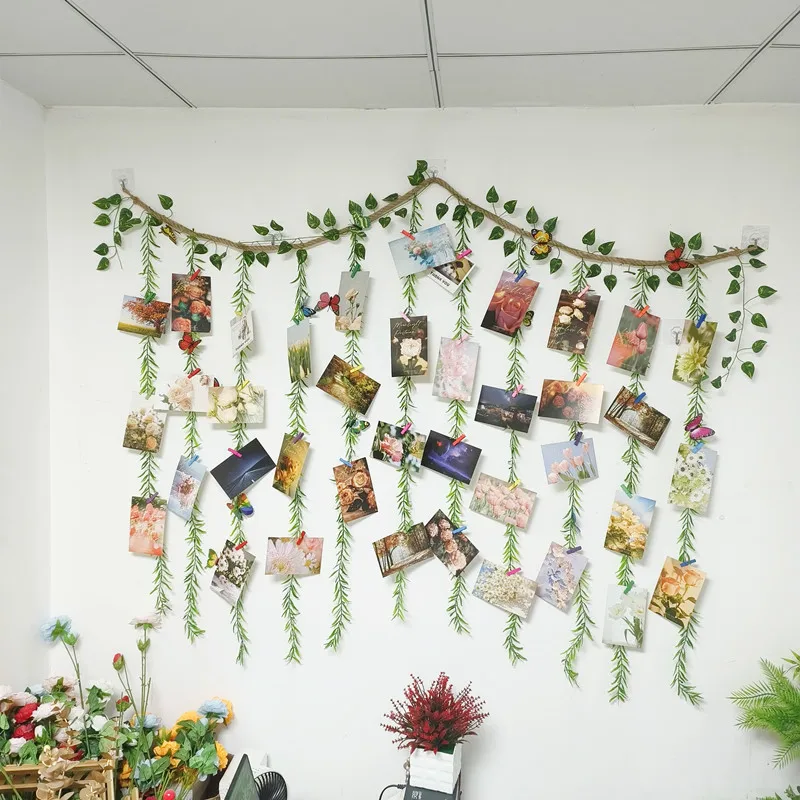 Creative Jute Rope Artificial Flower Photo Wall Decorations Room Scenery Wall Mounted High-End Feeling Home Decor Accessories