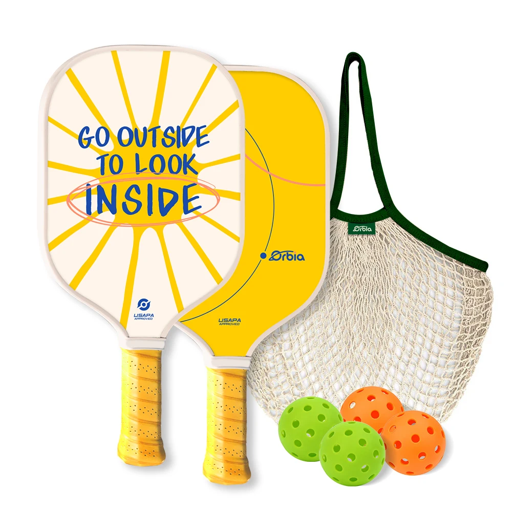 Orbia Pickleball  2 Glass Fiber Pickleball Paddle 4 Pickle Balls 1 Cotton Net Bag Pickleball Paddle Set