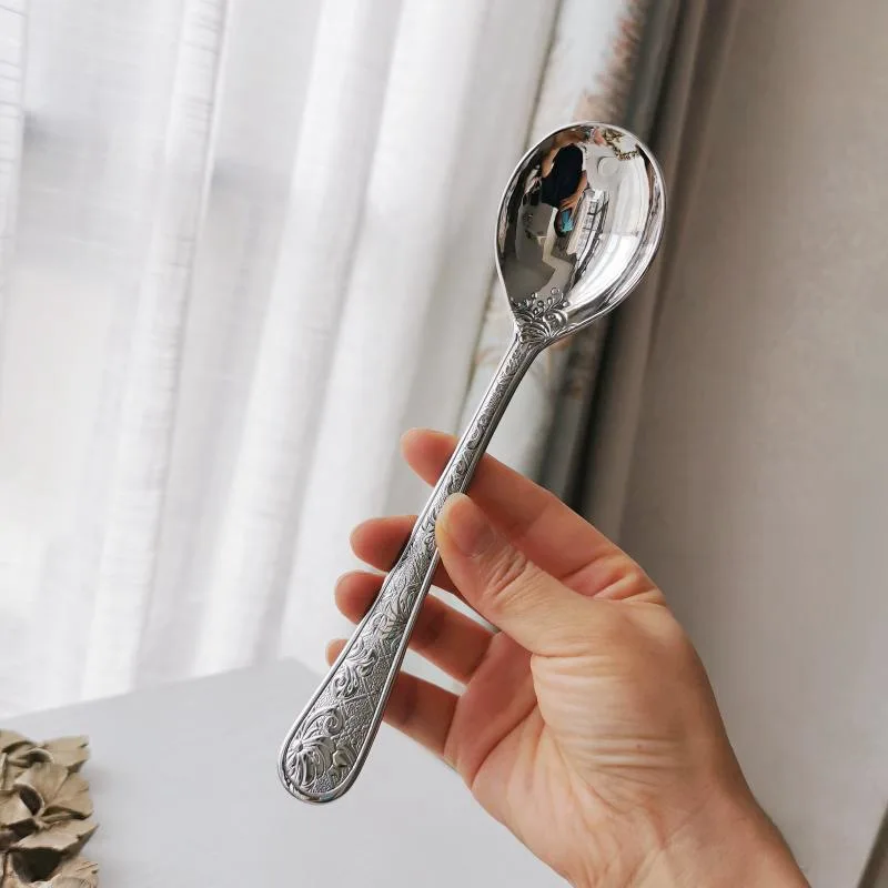 

French Retro 304 Stainless Steel Spoons Flower Soup Spoon Beautiful Tableware Reaturant Table Cutlery Kitchen Accessories