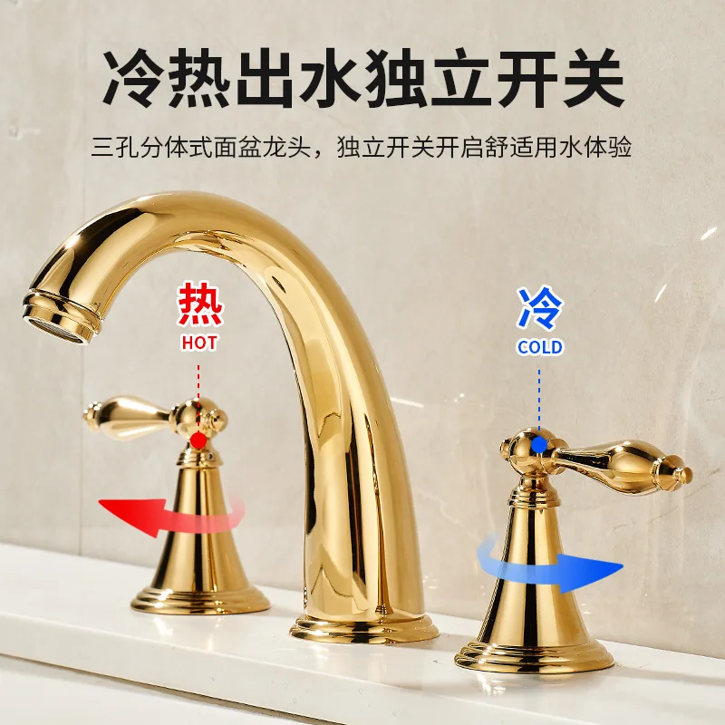 

Bathroom full copper basin faucet for both hot and cold use, European style white retro washbasin, hand washing basin faucet for