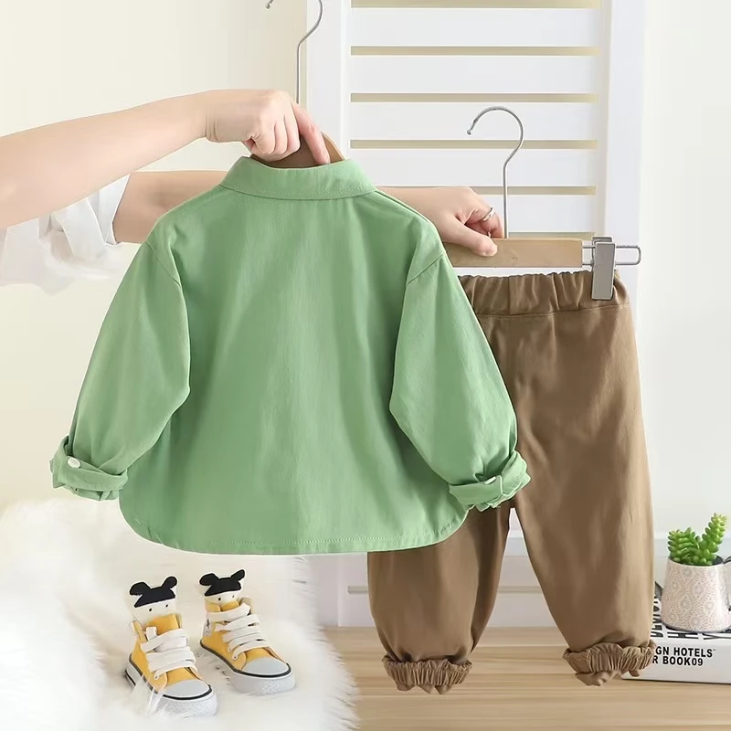 Baby-Jungen-Teddybär-Puppen-2-teiliges-Outfit-Set, Hemd und Hose, Herbstkleidung für Kleinkinder, Baumwollmischung, langärmelig, Größe 80-120 – Detail 2