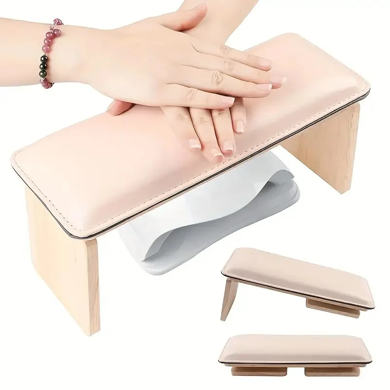 Nail Art Hand Pillow Folding Solid Wood Hand Rest For Nails Manicure Table PU Leather Hand Cushion Pillow Holder Manicure Tools