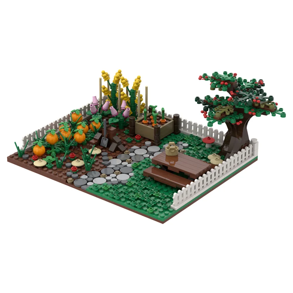 Gobricks MOC Garden Model Bricks Flower Arrangement Pumpkin  Trees Vegetable Garden Fence Scenery Building Blocks Toys Gift