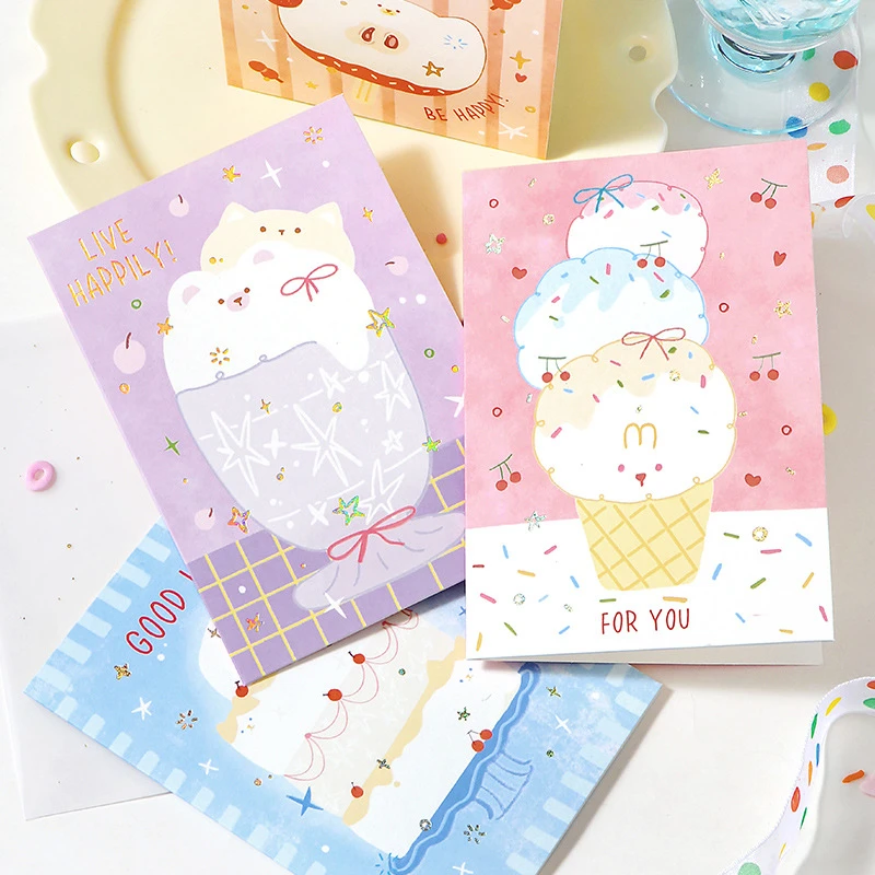 

4Pcs Cute Gold-Embossed Greeting Cards Handwritten Greeting Cards Wall Decor Birthday Greeting Cards Gift Cards with Envelopes