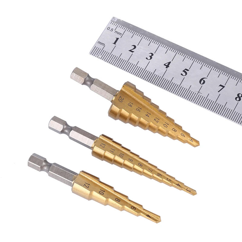 1/3Pcs 3-12mm 4-12mm 4-20mm HSS Straight Groove Step Drill Bit Set Titanium Coated Wood Metal Hole Cutter Core Drill Bit Set