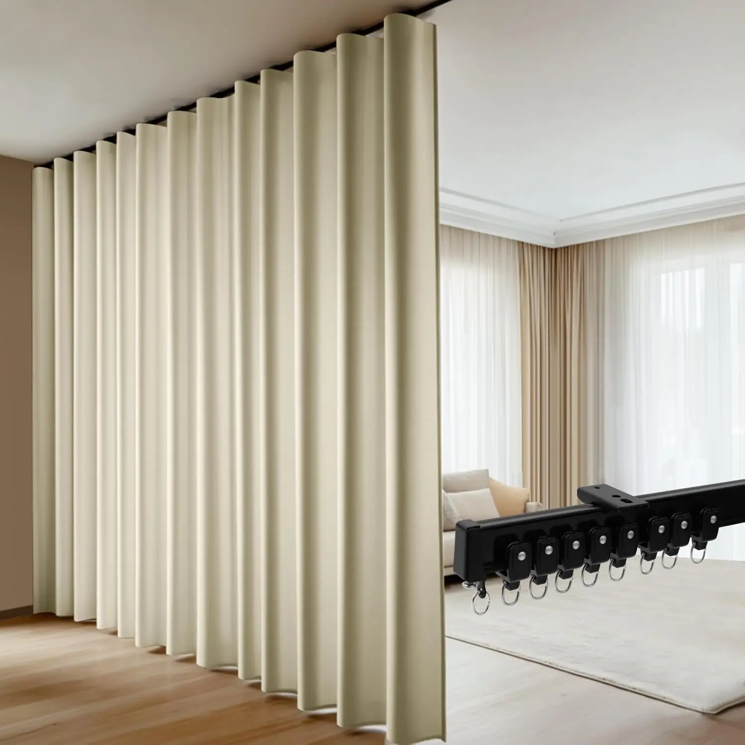 Room Divider Blackout Curtains Flexible Sliding Tracks Sets Ceiling Mounted Rod Window Curtain Privacy Separation For Bedroom