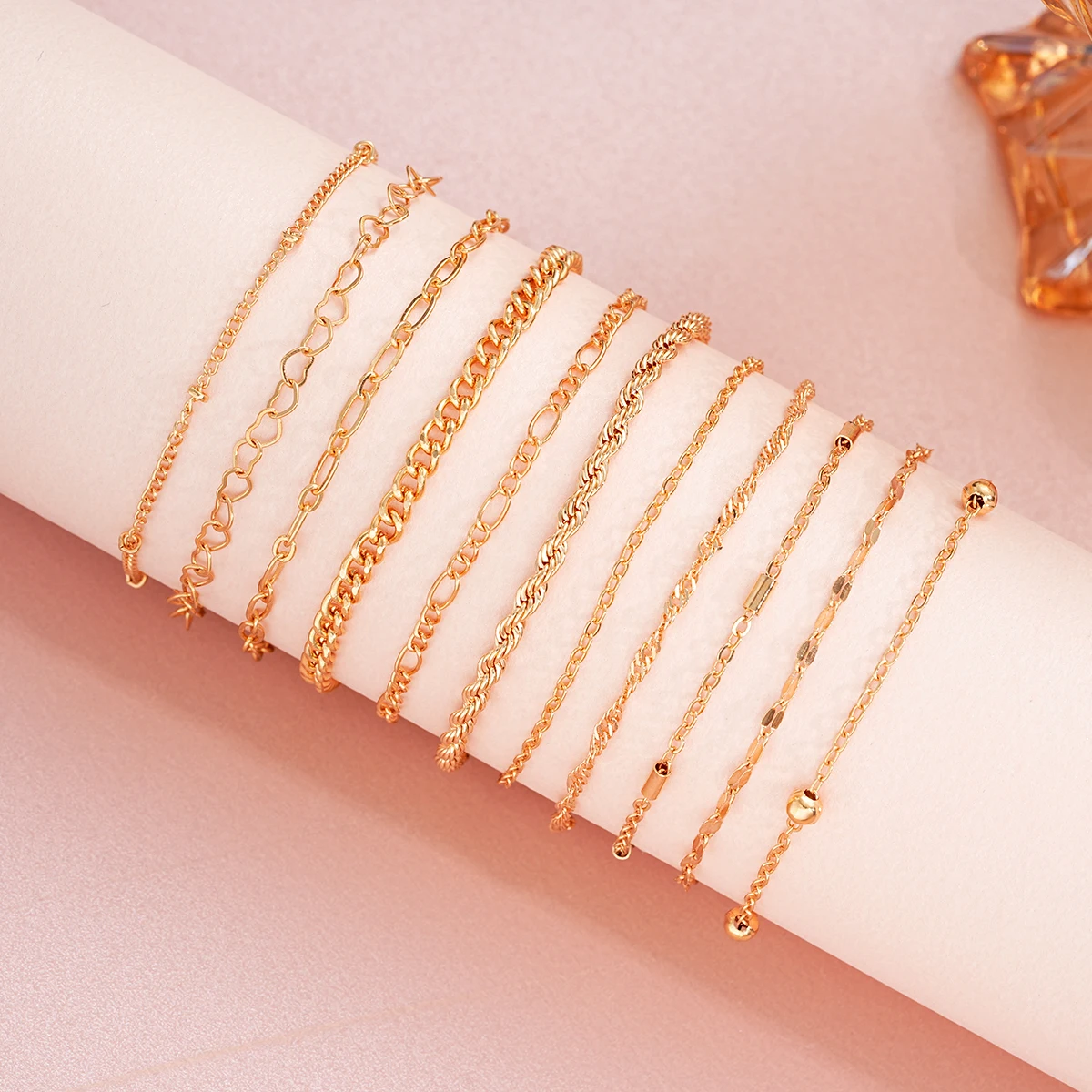 11 Pcs Vintage Twist Chain Bracelets Sets for Women Boho Punk Silver Gold Color Adjustable Cuban Link Bracelet Fashion Jewelry
