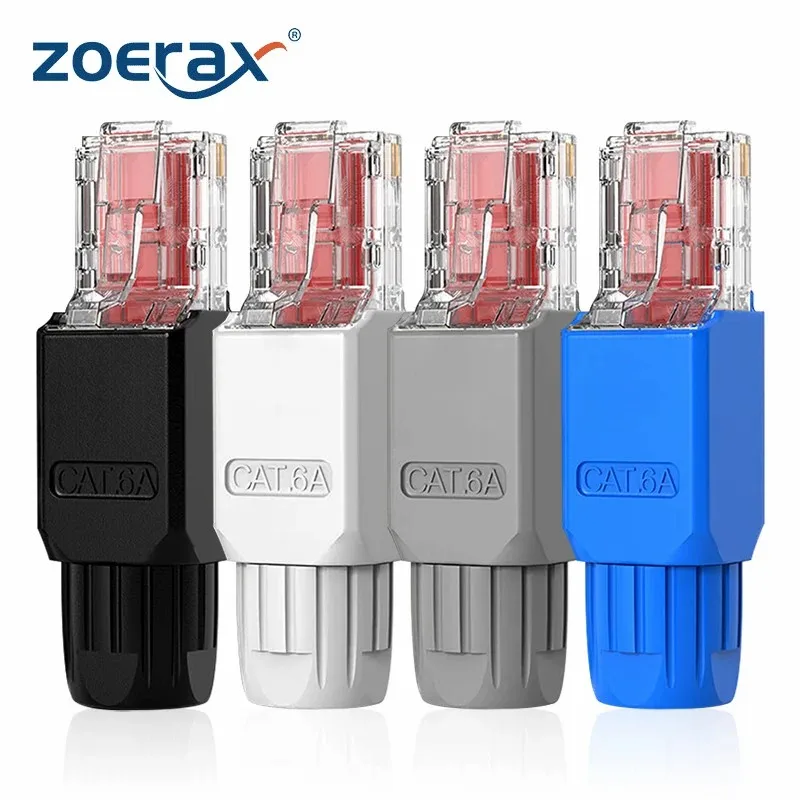 ZoeRax Tool-Free RJ45 Connector, CAT6A CAT6 Field Termination Plug, RJ45 Tool Less Gold Plated Modular Plug,