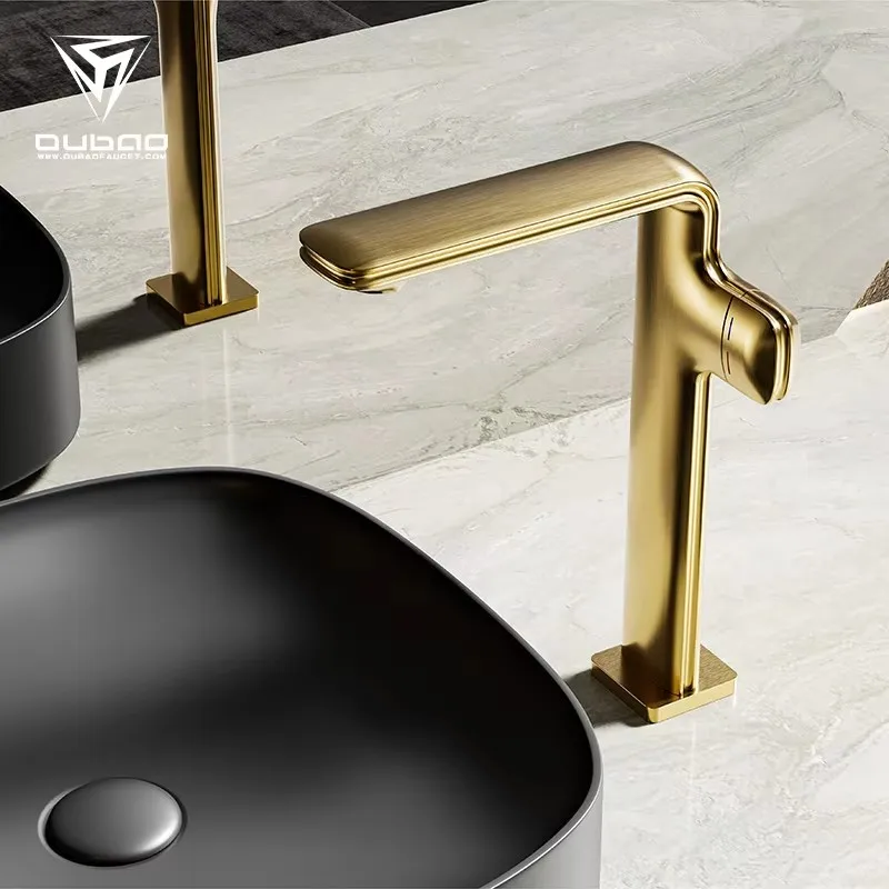 Luxury Brass Body Brushed Gold Above counter basin Faucet Bathroom Basin Mixer Faucet Golden One Handle wash basin Tap Modern