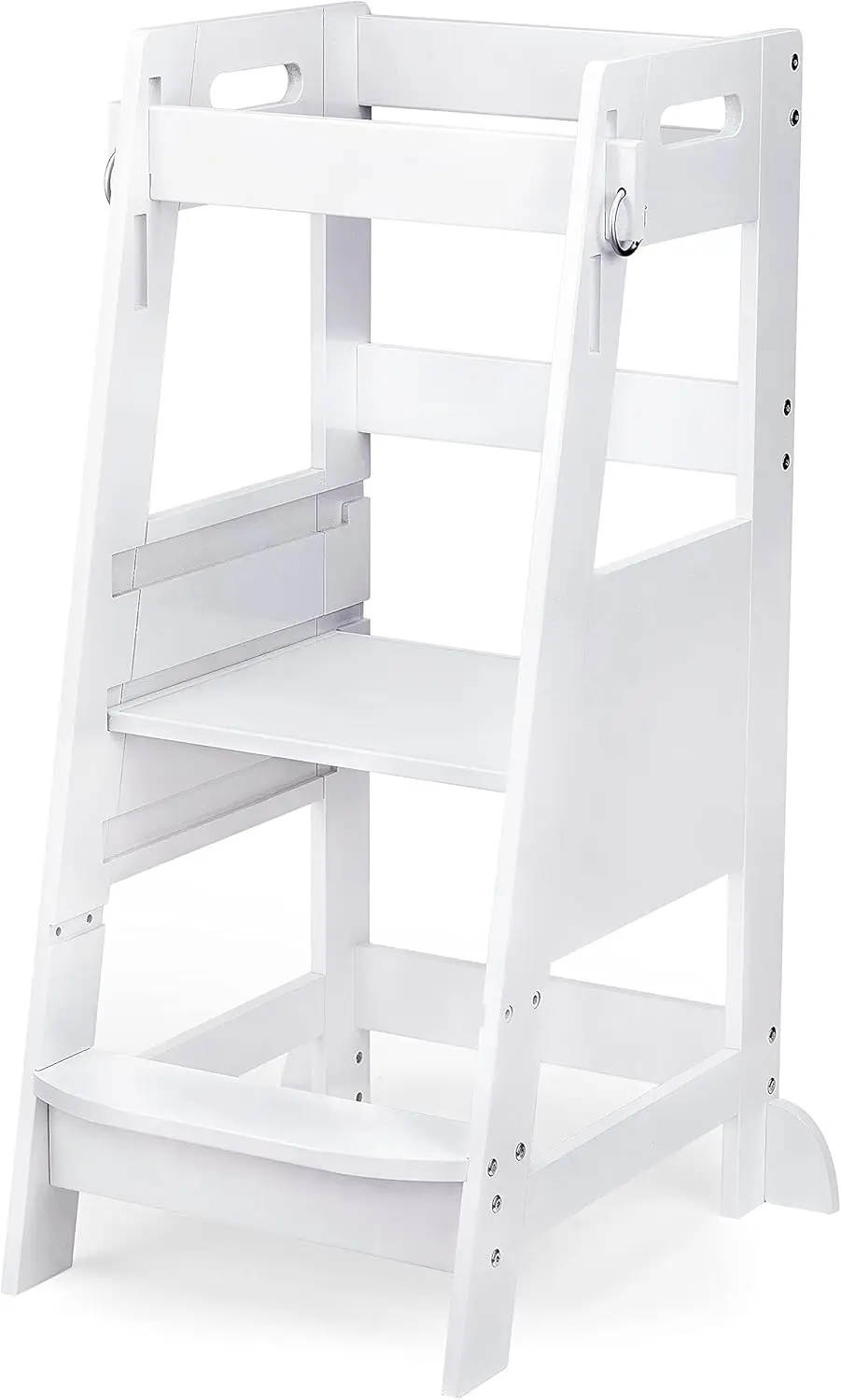 Bamboo Toddler Kitchen Step Stool White Helper Standing Tower Height Adjustable with Anti-Slip Protection for Kids Kitche