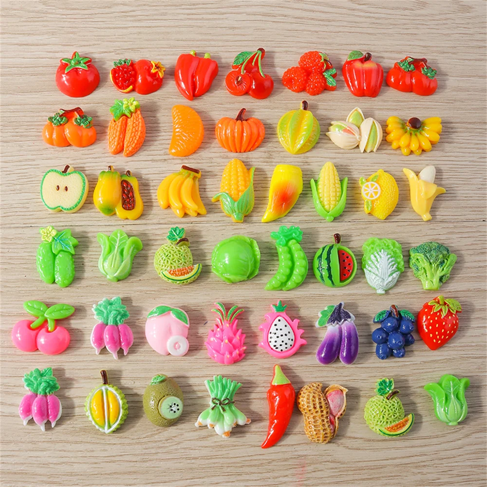 Tusember 15 Stück Niedliche Apfel-Erdbeer-Kirsch-Früchte Flache Harz-Cabochons Verzierungen DIY Scrapbooking für Haarnadeln und Broschen – Detail 1