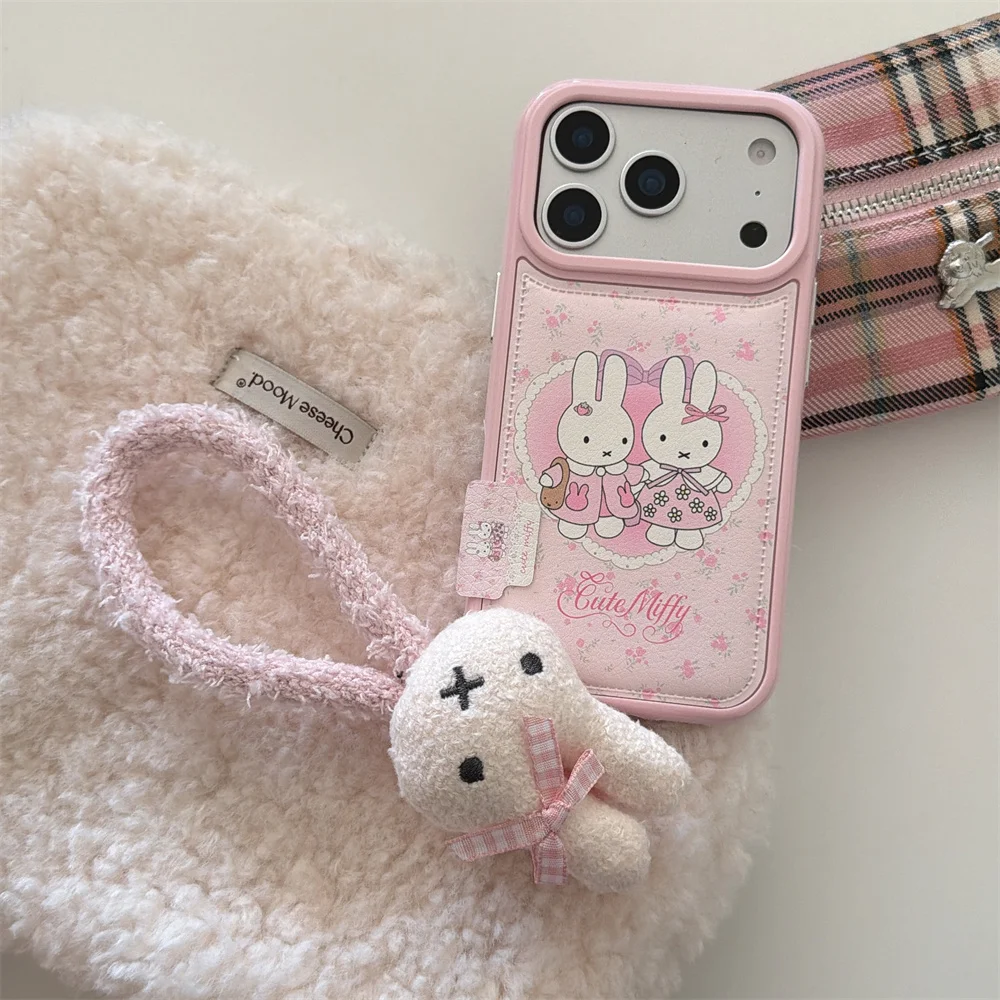 Cute little flower love phone case for iPhone 13 14 15 16 Pro Max 17 Pro Cover Fashion Leather Cases 17 Cartoon Rabbit Bow Funda